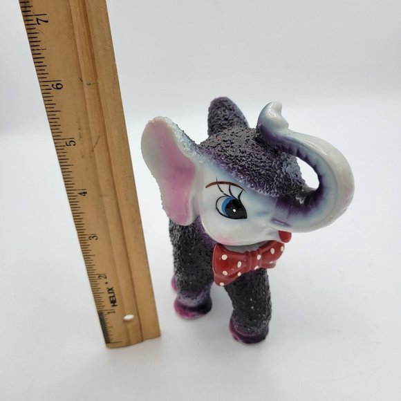 Arnart Vintage MCM Elephant With Red Bow Tie Sand Textured Figurine RARE - Picture 10 of 12